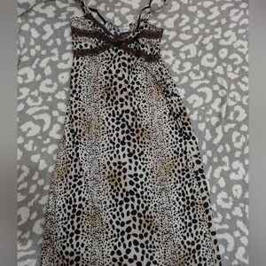 Y2K Linea Donatella Black and Tan Animal Print Slip Dress